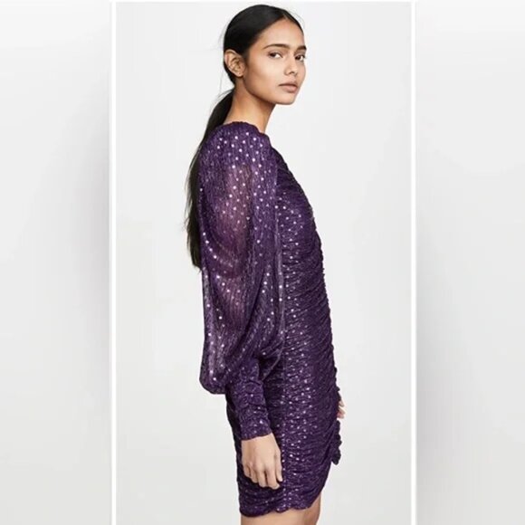 For Love & Lemons La Villette Mini Dress Purple sequins Balloon Sleeves 80s!  M - Picture 8 of 15